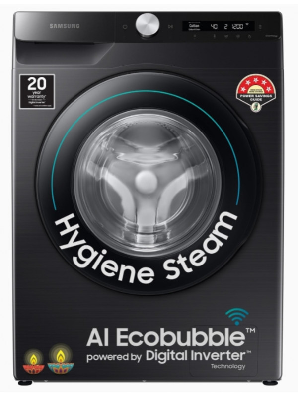 Washing Machine: Samsung 8 kg, 5 star, Eco Bubble Technology, AI Control, Wi-Fi, Digital Inverter, Motor, Fully-Automatic Front Load Washing Machine (WW80T504DAB1TL, Hygiene Steam, Black Caviar)